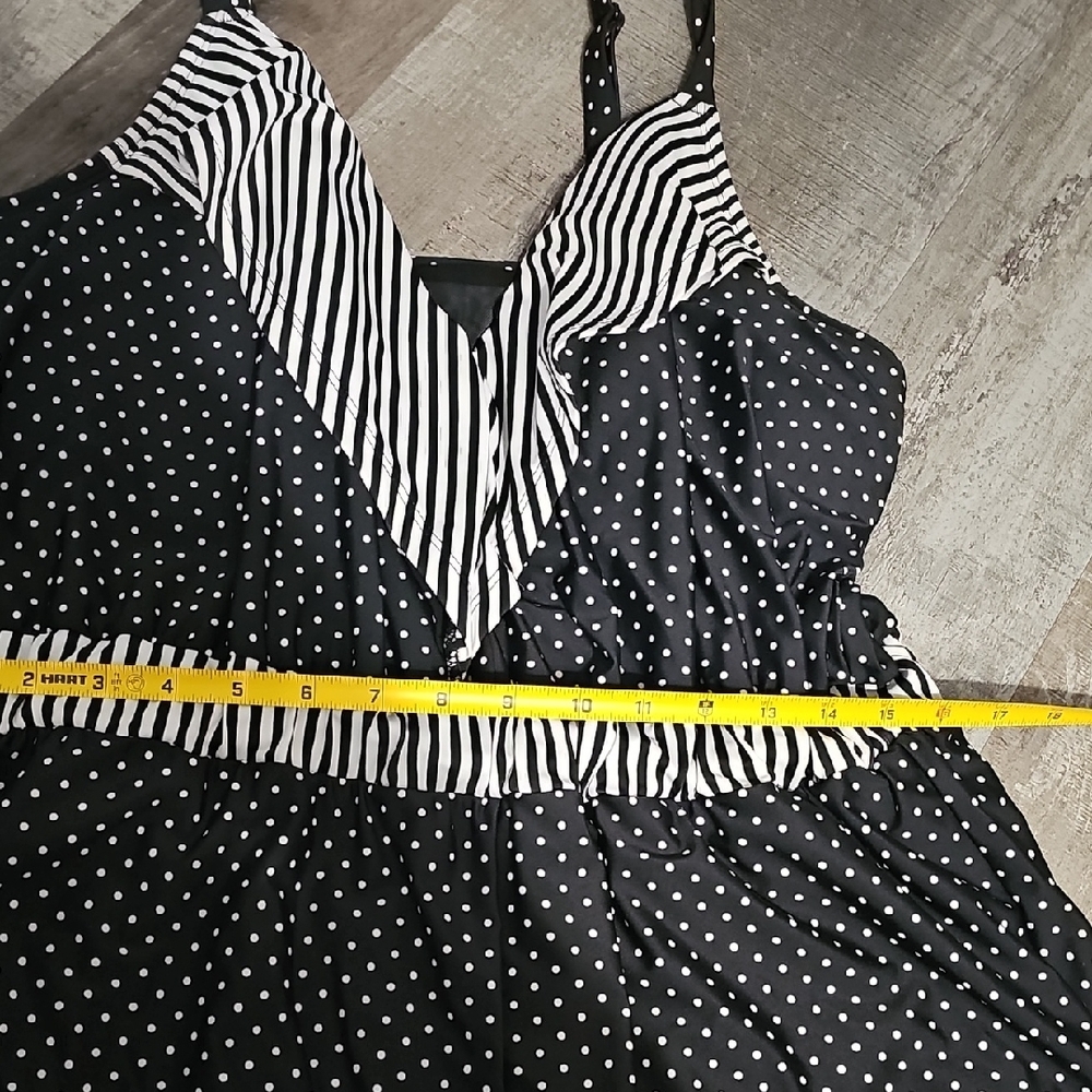 Cacique Black & White Polka Dot Romper with Striped Trim Swim Suit (A) - Picture 5 of 7